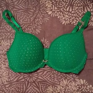Aerie Brooke Green and Silver Polka Dot Bra 34DD